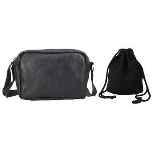NEW Black Genuine Leather Crossbody Bag with Fabric Potli Bag
